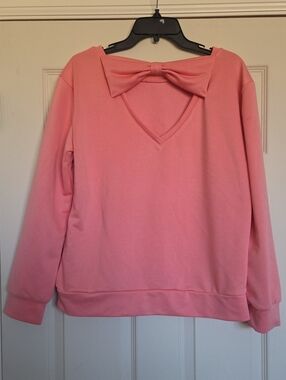 Pink Bow Back V‑Neck Sweatshirt